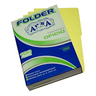 Folder APSA suaje lateral y superior para broche color amarillo canario tamaño carta