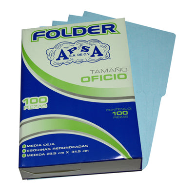 Folder APSA suaje lateral y superior para broche color azul tamaño oficio