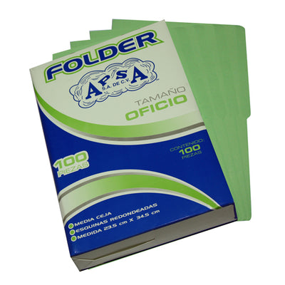 Folder APSA color verde tamaño oficio - paquete con 100 piezas