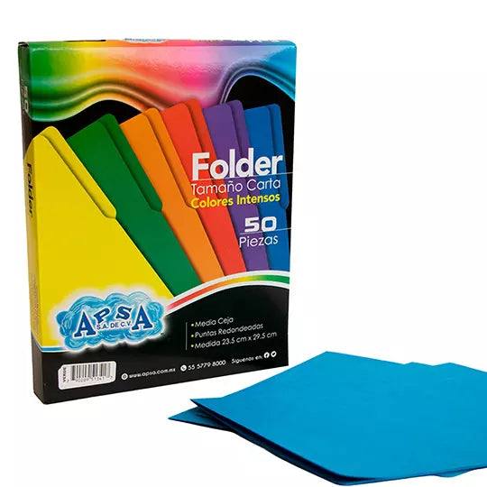 Folder azul intenso APSA tamaño carta ,paquete con 100 piezas
