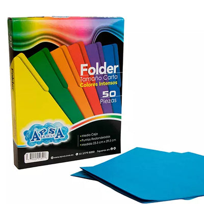 Folder azul intenso APSA tamaño carta ,paquete con 100 piezas