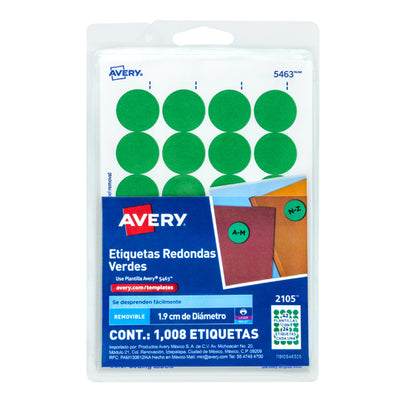Etiqueta redonda removible AVERY verde tecnología laser/inkjet 1 paquete