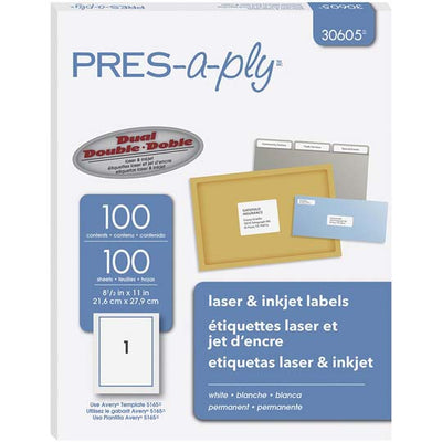 Etiqueta pres-a-ply AVERY color blanco tecnología láser/inkjet 1 paquete