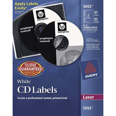 Etiqueta para CD y DVD tecnología laser AVERY color blanco - 1 paquete