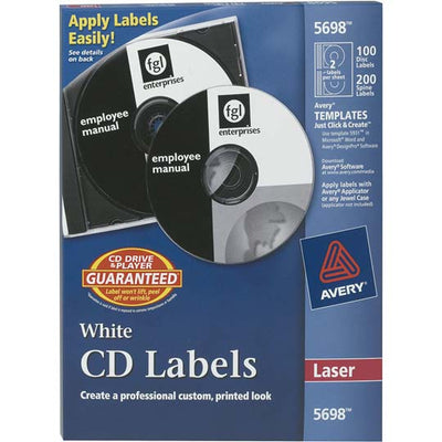 Etiqueta para CD y DVD tecnología láser AVERY color blanco - 1 paquete