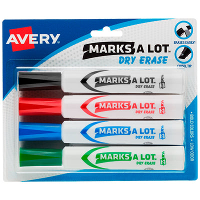 Marcador para pizarrón AVERY colores surtidos - caja con 4 piezas