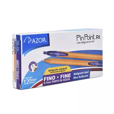 Bolígrafo fino retráctil Pin Point 0.7 mm color azul cuerpo amarillo c/12 pzas