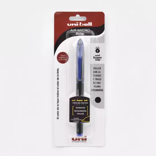Bolígrafo antifraude ultra fino Uni BallAir Micro 0.5 mm color azul blíster