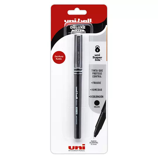 Bolígrafo antifraude ultra fino Uni BallDeluxe 0.5 mm color negro blíster