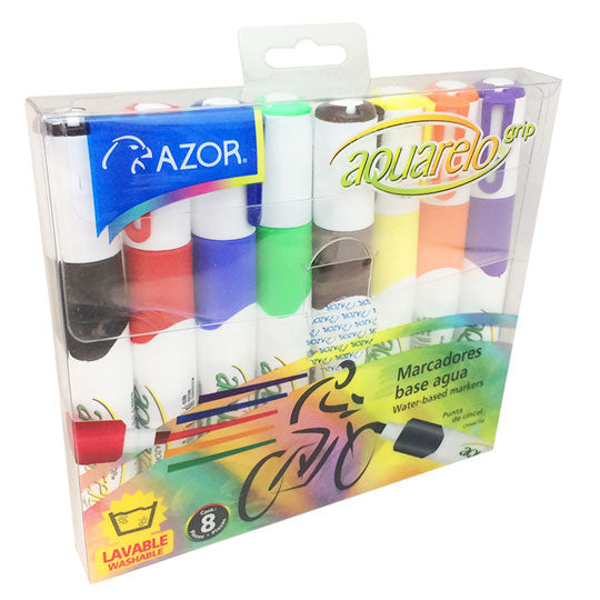 Marcador lavable Aquarelo Grip AZOR colores surtidos - caja con 8 piezas