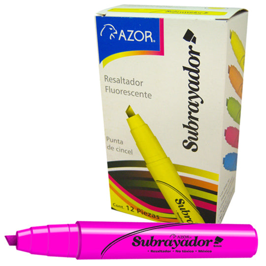 Marcatexto Subrayador Punta Cincel 6mm, Rosa - Caja con 12 Piezas