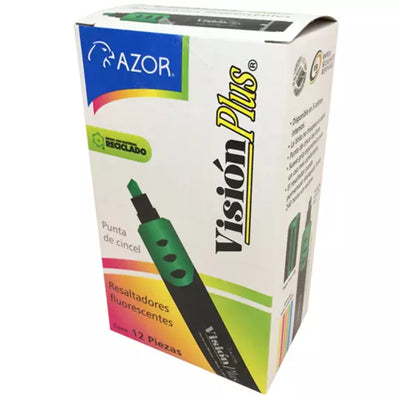 Resaltador de texto Vision Plus punta cincel 6 mm color verde caja con 12 pzas