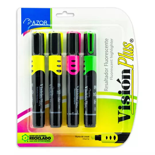 Resaltador de texto Vision Plus cincel 6mm colores surtidos blíster 4 pzas