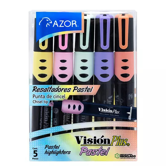 Resaltador de texto Vision Plus Pastel colores surtidos empaque con 5 pzas