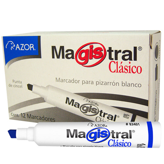 Marcador para pizarrón Magistral Clásico AZOR azul - caja con 12 piezas