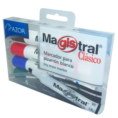 Marcador para pizarrón Magistral Clásico AZOR colores surtidos - caja con 4 piezas
