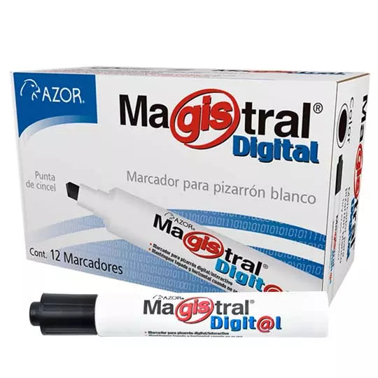 Marcador Magistral Digital punta cincel6 mm color negro caja con 12 piezas