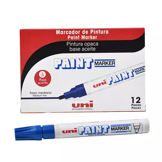 Marcador permanente UniPaint punta balacolor azul caja con 12 pzas