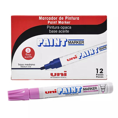 Marcador permanente UniPaint punta bala4.4 mm color rosa caja con 12 pzas