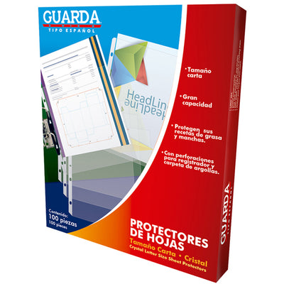 Protector de Hojas Guarda Tamaño Carta, Cristal - Caja con 100 Piezas