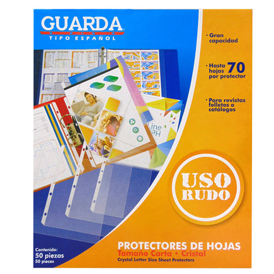 Protector de Hojas Guarda Tamaño Carta, Cristal Uso Rudo- Caja con 100 Piezas