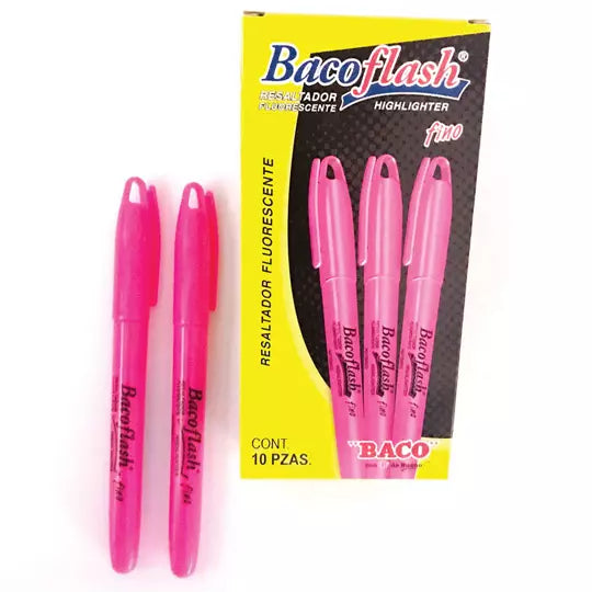Resaltador de texto BACOFLASH punto finocolor rosa caja con 10 piezas