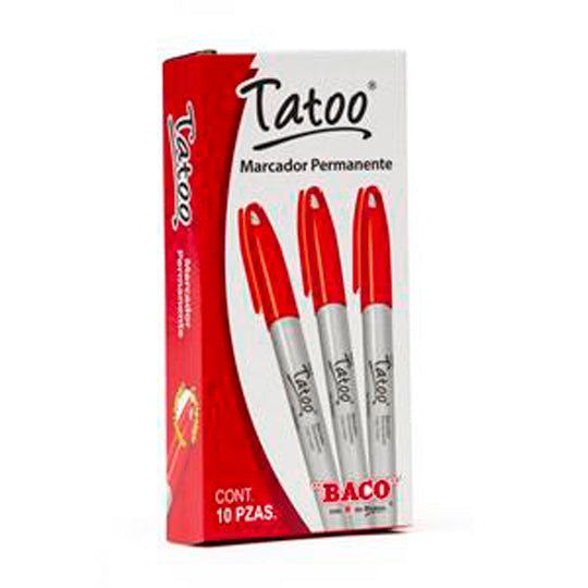 Marcador permanente Tatoo BACO fino rojo - caja con 10 piezas