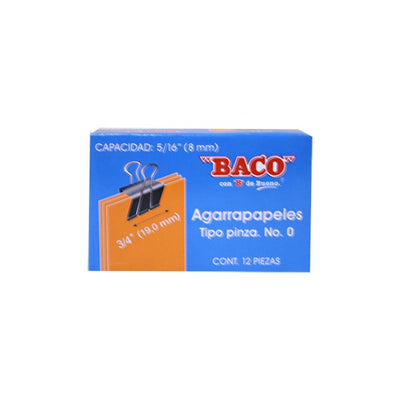 Broche Agarrapapeles BACO Tipo pinza no. 0 - caja con 12 piezas