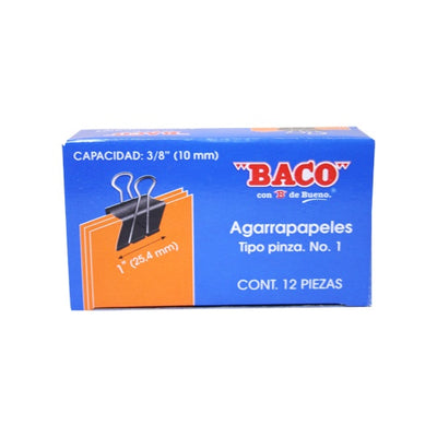 Broche Agarrapapeles BACO Tipo pinza no. 1 - caja con 12 piezas
