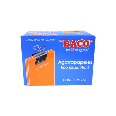 Broche Agarrapapeles BACO Tipo pinza no. 4 - caja de 12 piezas