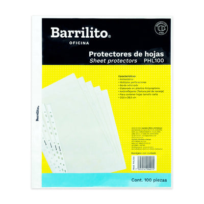 Protector de Hojas Barrilito Tamaño Carta, Antirreflejante - Paquete con 100 Piezas