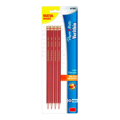 Lápiz checador Verithin PAPER MATE rojo - blíster con 4 lápices