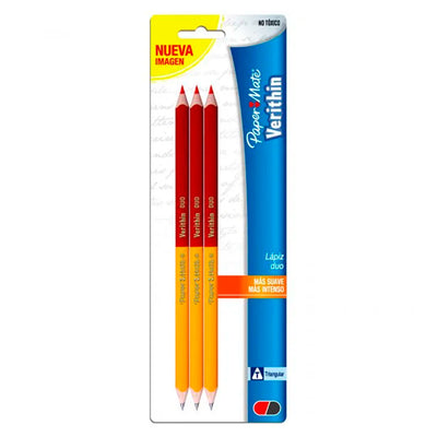 Lápiz bicolor PAPER MATE grafito y rojo dúo triangular - blíster con 3 lápices