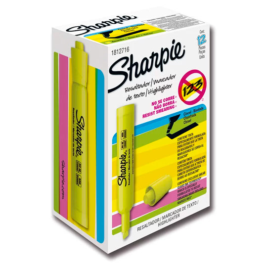 Resaltador Sharpie Punta Cincel, Amarillo - Caja con 12 Piezas