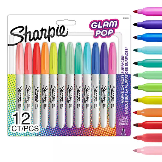 Marcador permanente Sharpie Glam Pop blíster con 12 piezas colores surtidos