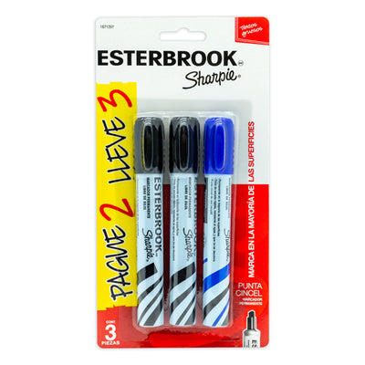 Marcador permanente Esterbrook SHARPIE negro - 2 piezas + 1 azul
