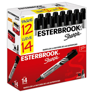 Marcador permanente Esterbrook SHARPIE negro - caja con 12 piezas + 2