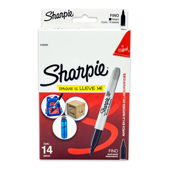 Marcador Permanente Fino SHARPIE negro - 12 piezas + 2 gratis