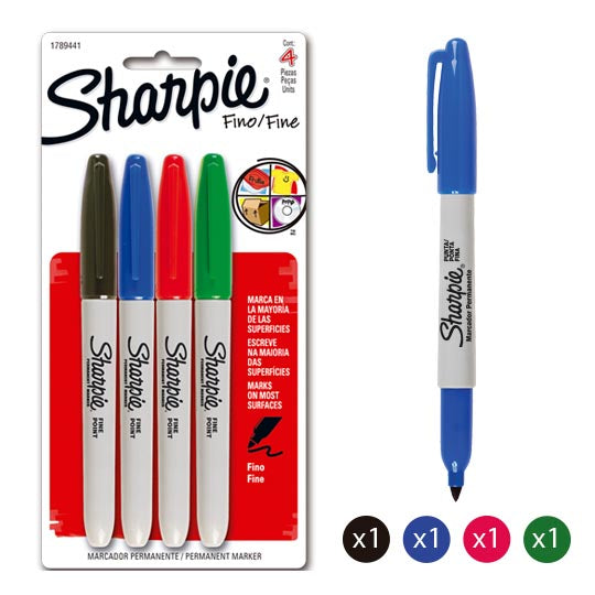 Marcador Permanente Fino SHARPIE surtido - 4 piezas