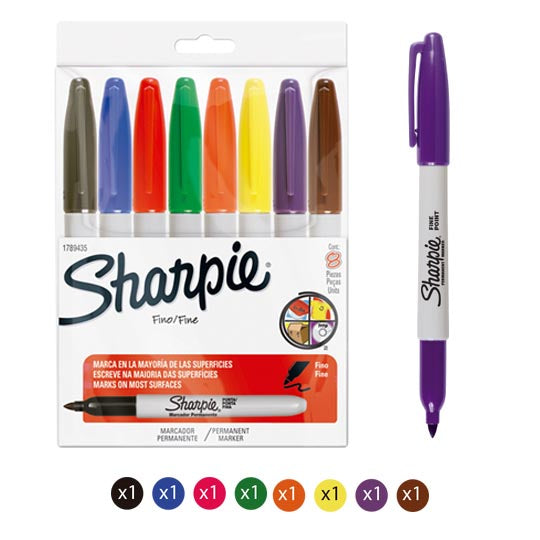 Marcador Permanente Fino SHARPIE surtido - 8 piezas