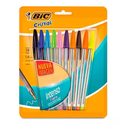 Bolígrafo BIC Cristal surtido punto extra grueso 1.6 mm blíster con 10 colores