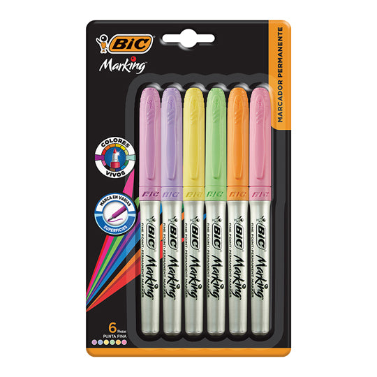 Marcador permanente Intensity BIC pastel - caja con 6 piezas