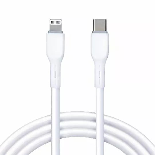 Cable USB-C a Lightning Brobotix 6006818 | 1 Metro | Carga Rápida PD | Para iPhone 5-14, iPad y AirPods con Lightning | Blanco | SKU 6006818