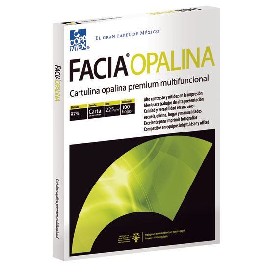Cartulina opalina blancura 97% 225 gramos tamaño carta paquete con 100 hojas