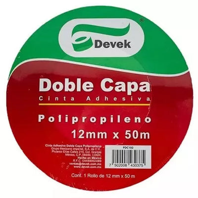 Cinta adhesiva doble cara polipropilenoDevek 12 mm x 50 m