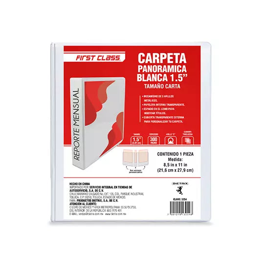 Carpeta de vinil carta DIETRIX 1.5 pulgadas, herraje O color blanca con ventana