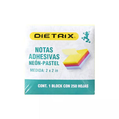 Notas adhesivas DIETRIX neón y pastel de2X2 pulgadas y 250 HOJAS