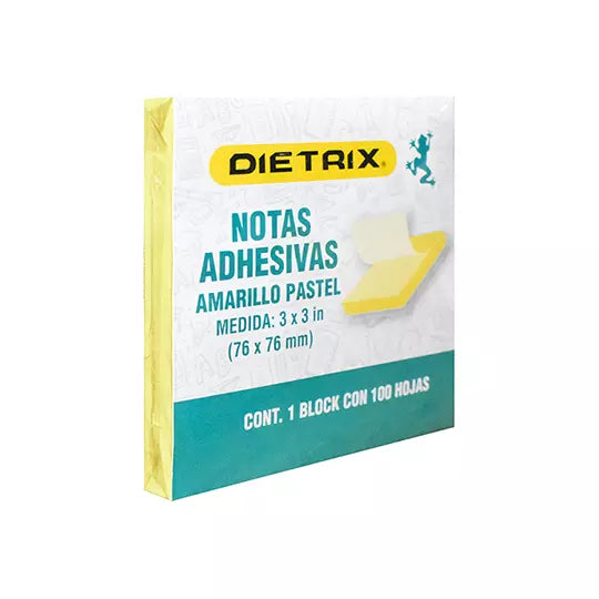 Notas adhesivas DIETRIX color amarillo tamaño de 3X3 pulgadas (76 x 76 mm) y 100 HOJAS