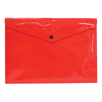 Sobre porta documentos OXFORD color rojo opaco con broche de presión, tamaño oficio horizontal