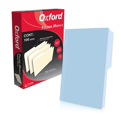 Folder manila 1/2 ceja OXFORD broche de 8cm color azul pastel tamaño oficio